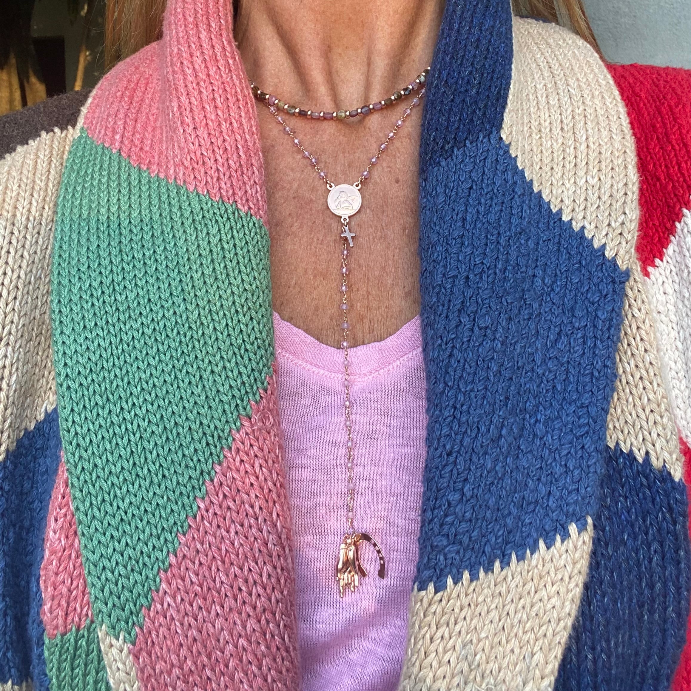 Rosario Amuleto Zircone Rosa