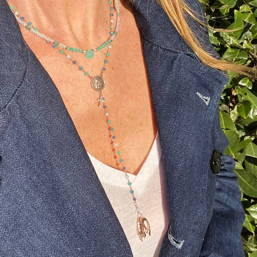 Rosario Amuleto Verde e Azzurro