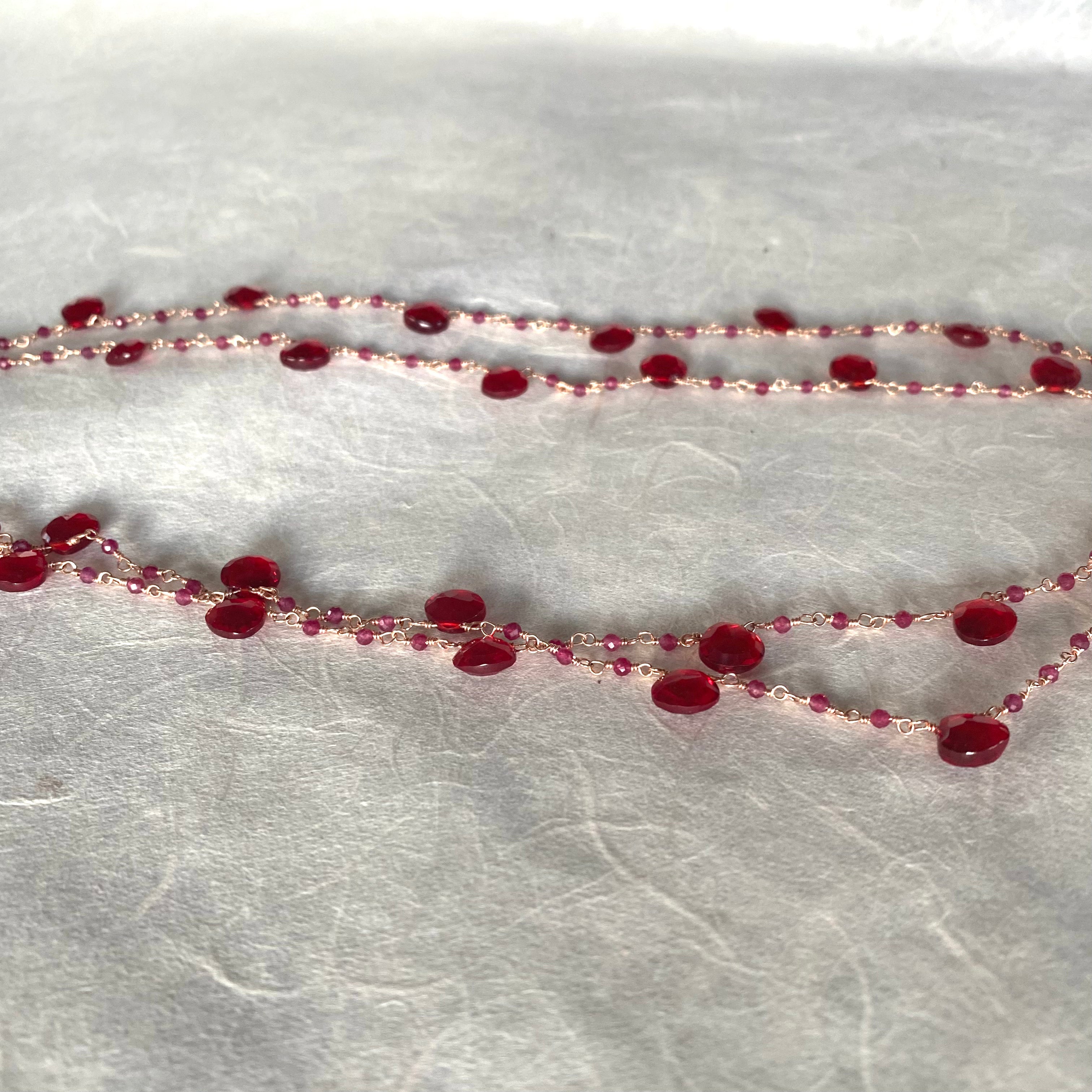 Collana lunga Rosario a Gocce di Quarzo Rosso