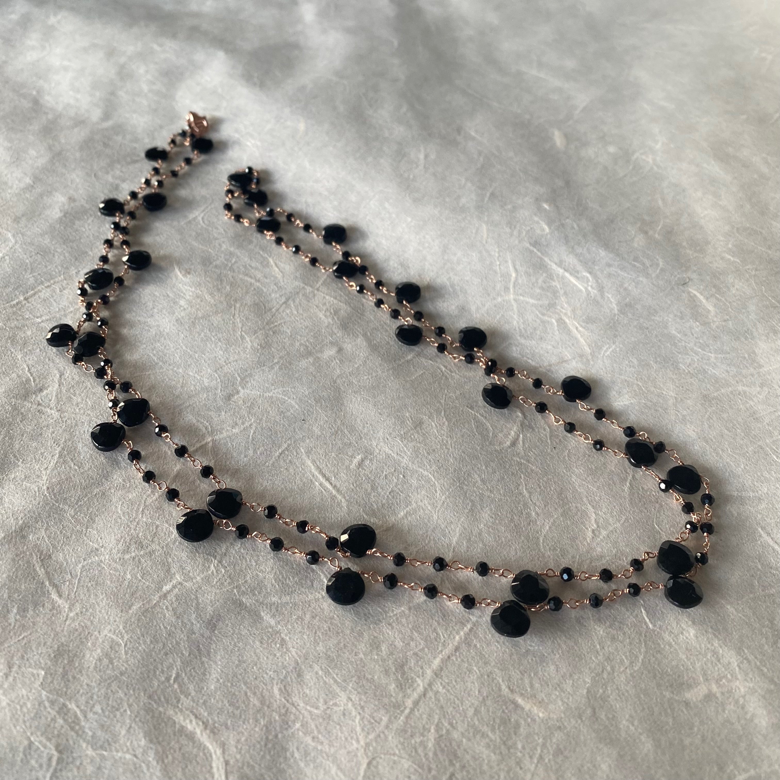 Collana lunga Rosario a Gocce di Onice Nero