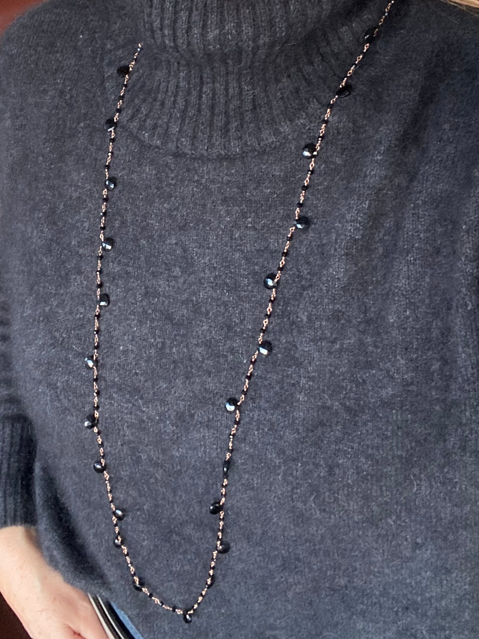 Collana lunga Rosario a Gocce di Onice Nero