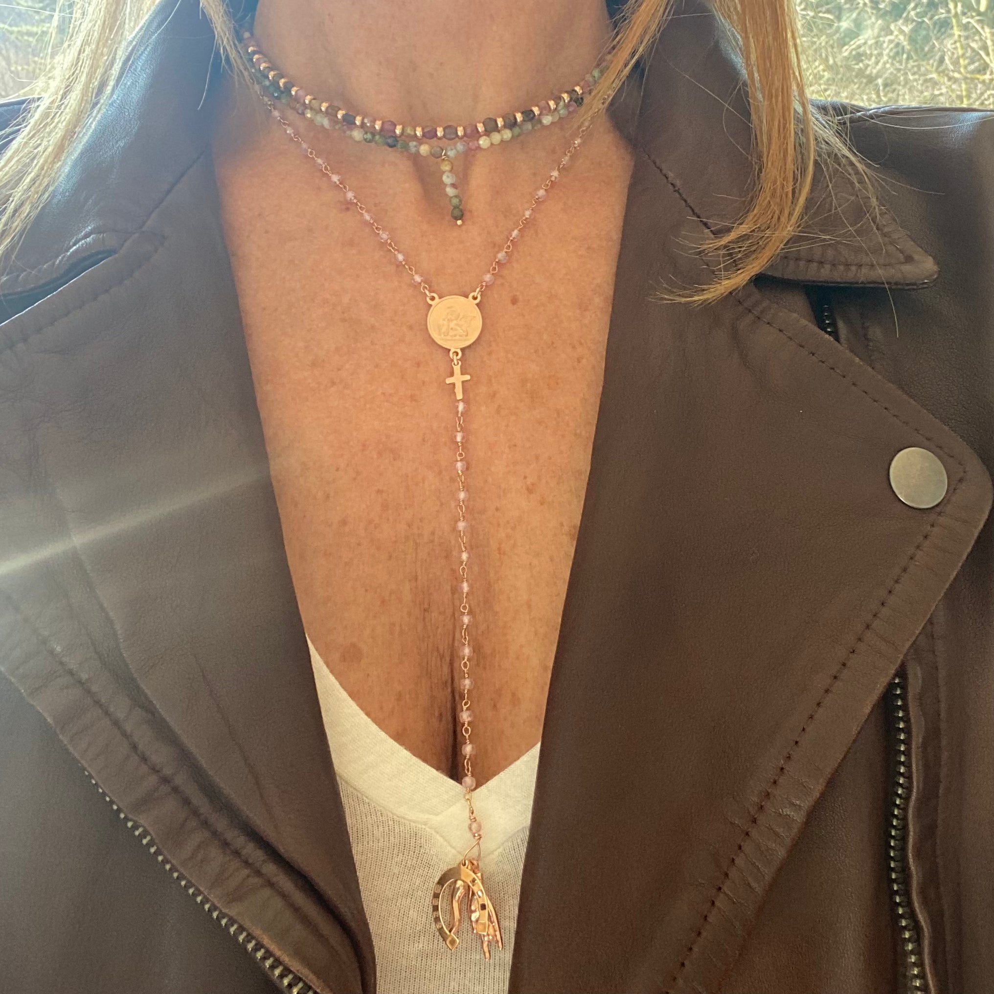 Rosario Amuleto Zircone Rosa