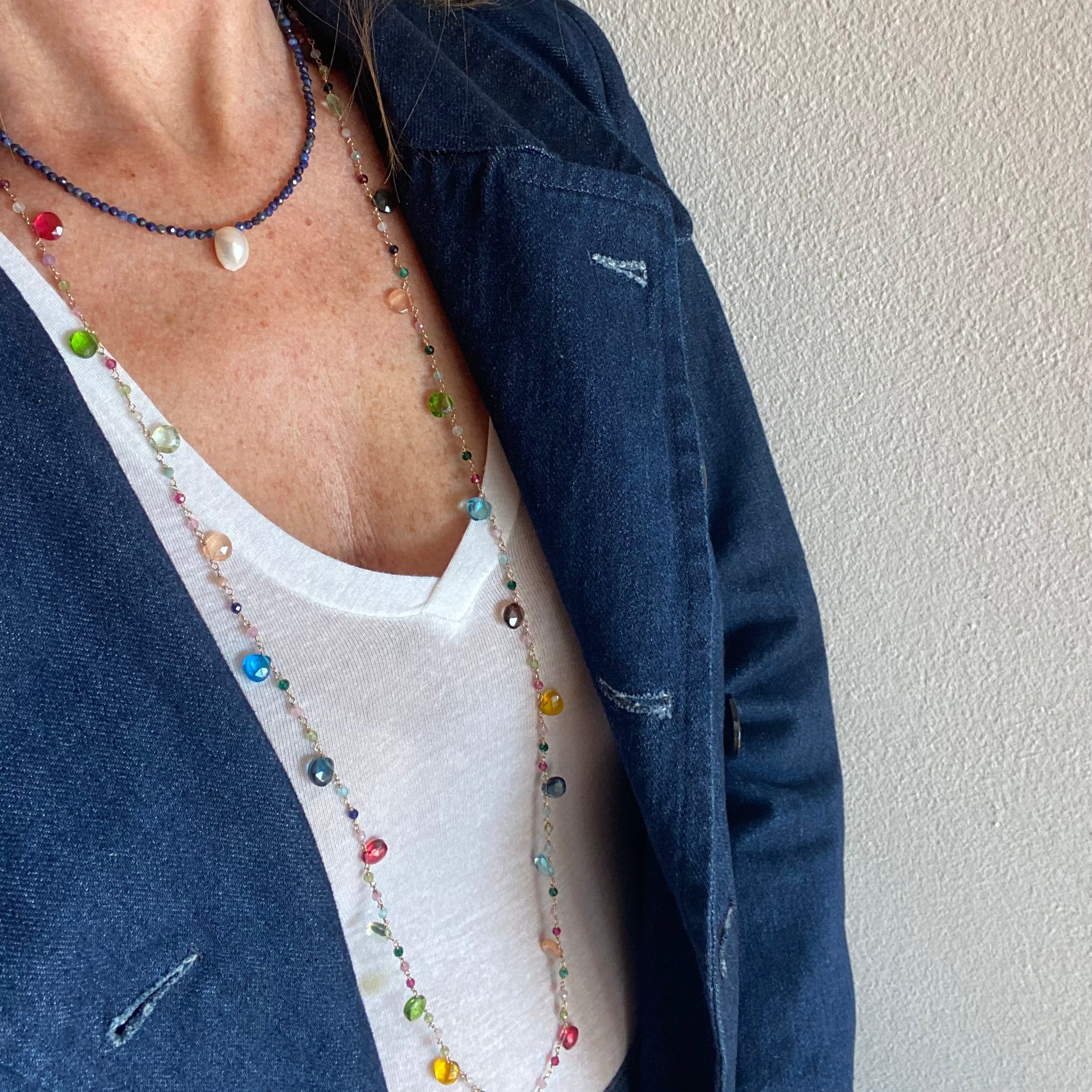 Collana lunga Rosario con Gocce Multicolore