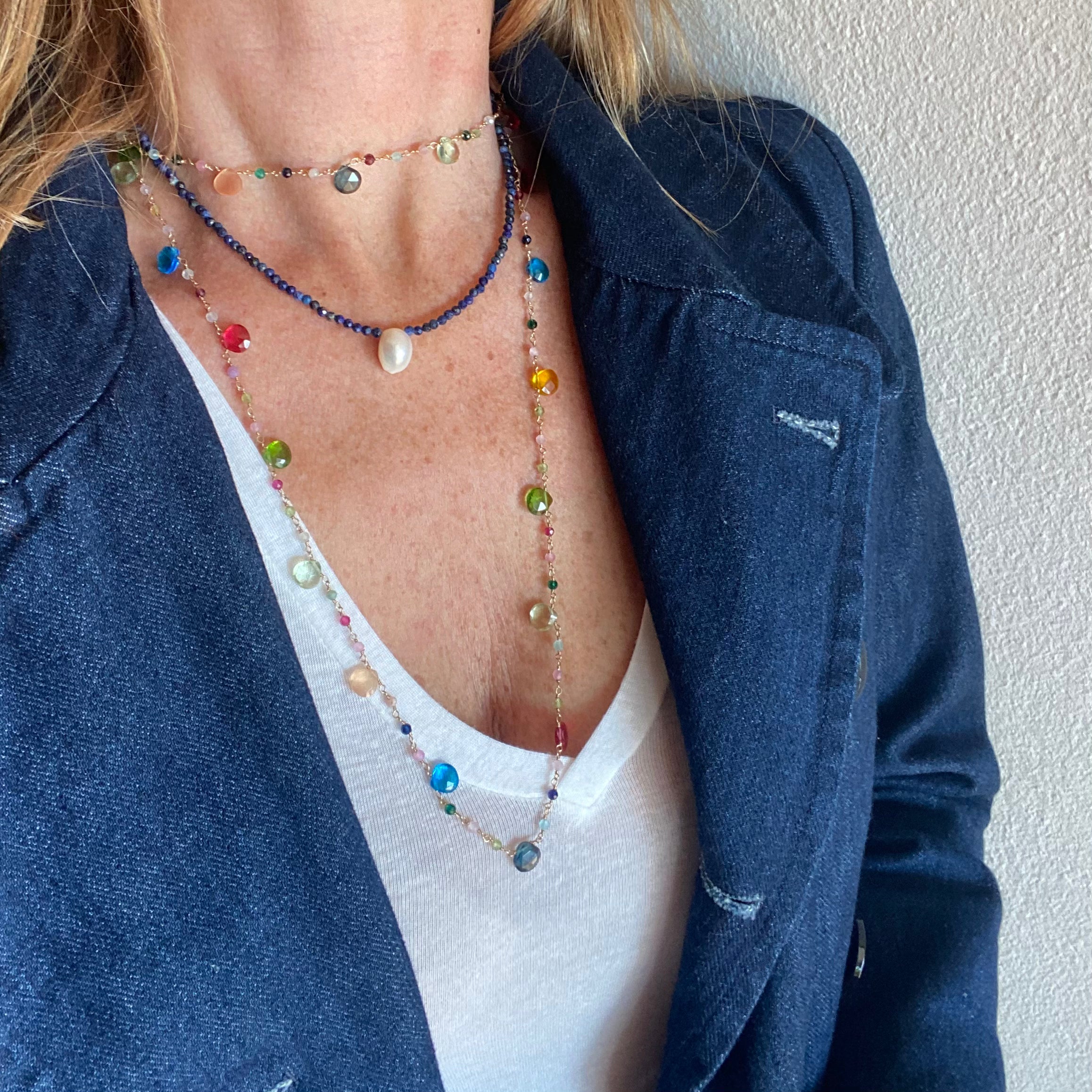 Collana lunga Rosario con Gocce Multicolore
