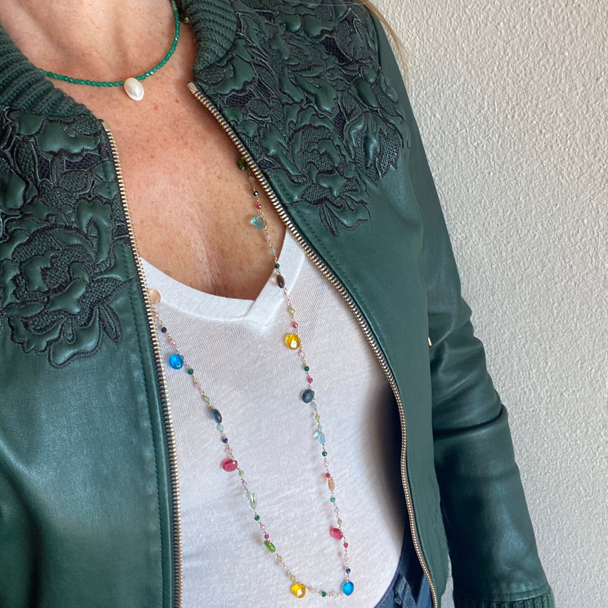 Collana lunga Rosario con Gocce Multicolore