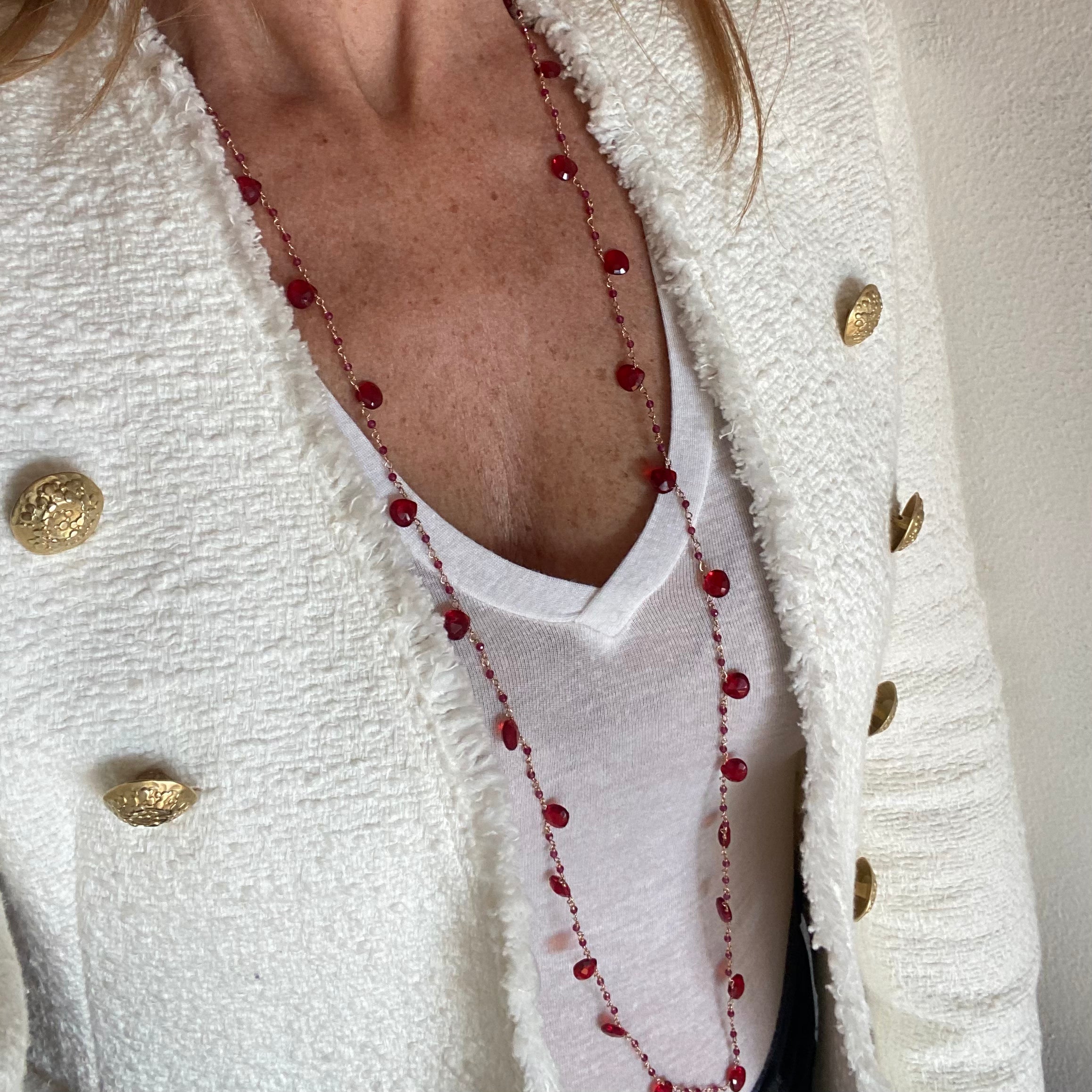 Collana lunga Rosario a Gocce di Quarzo Rosso