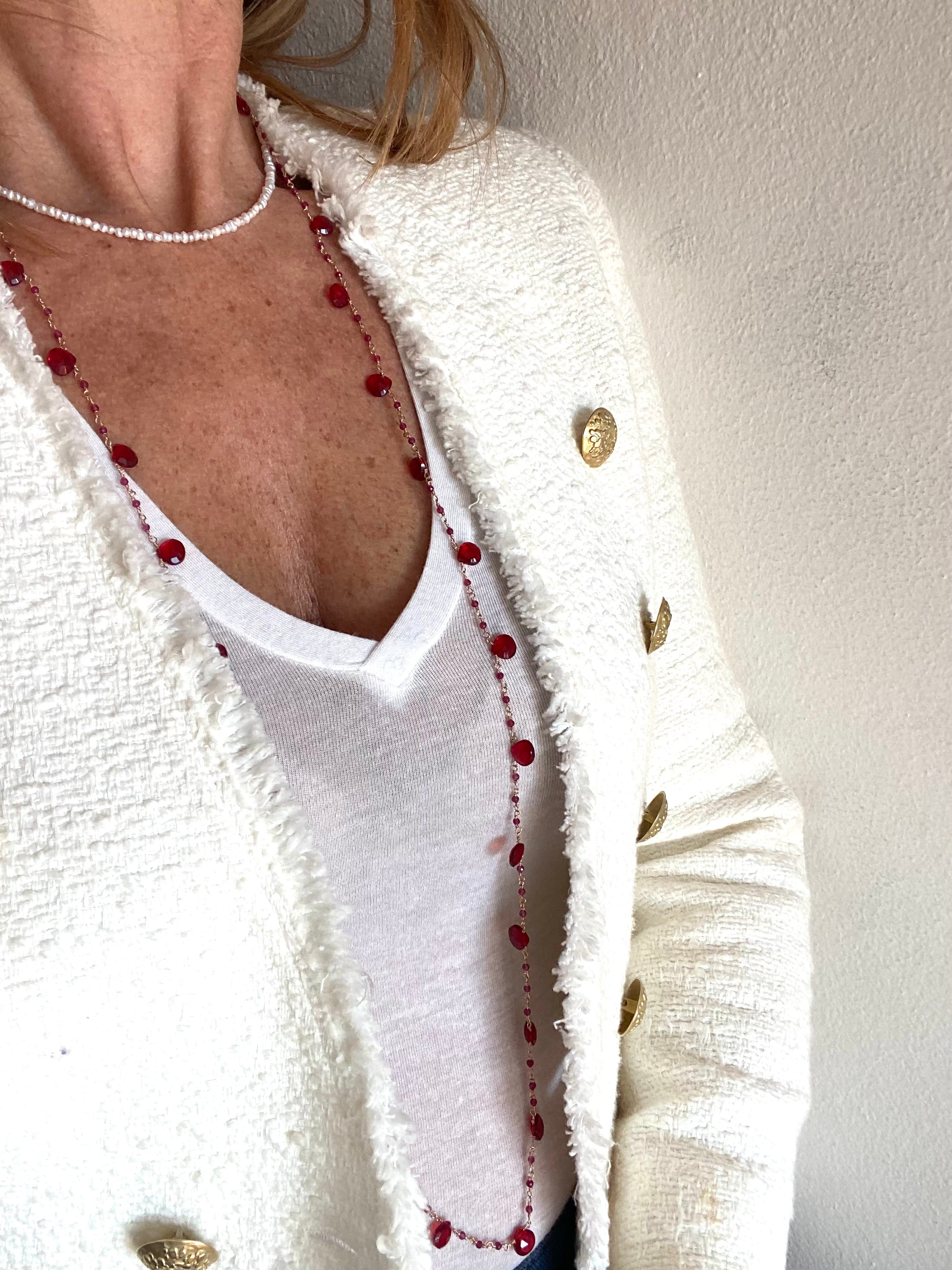 Collana lunga Rosario a Gocce di Quarzo Rosso