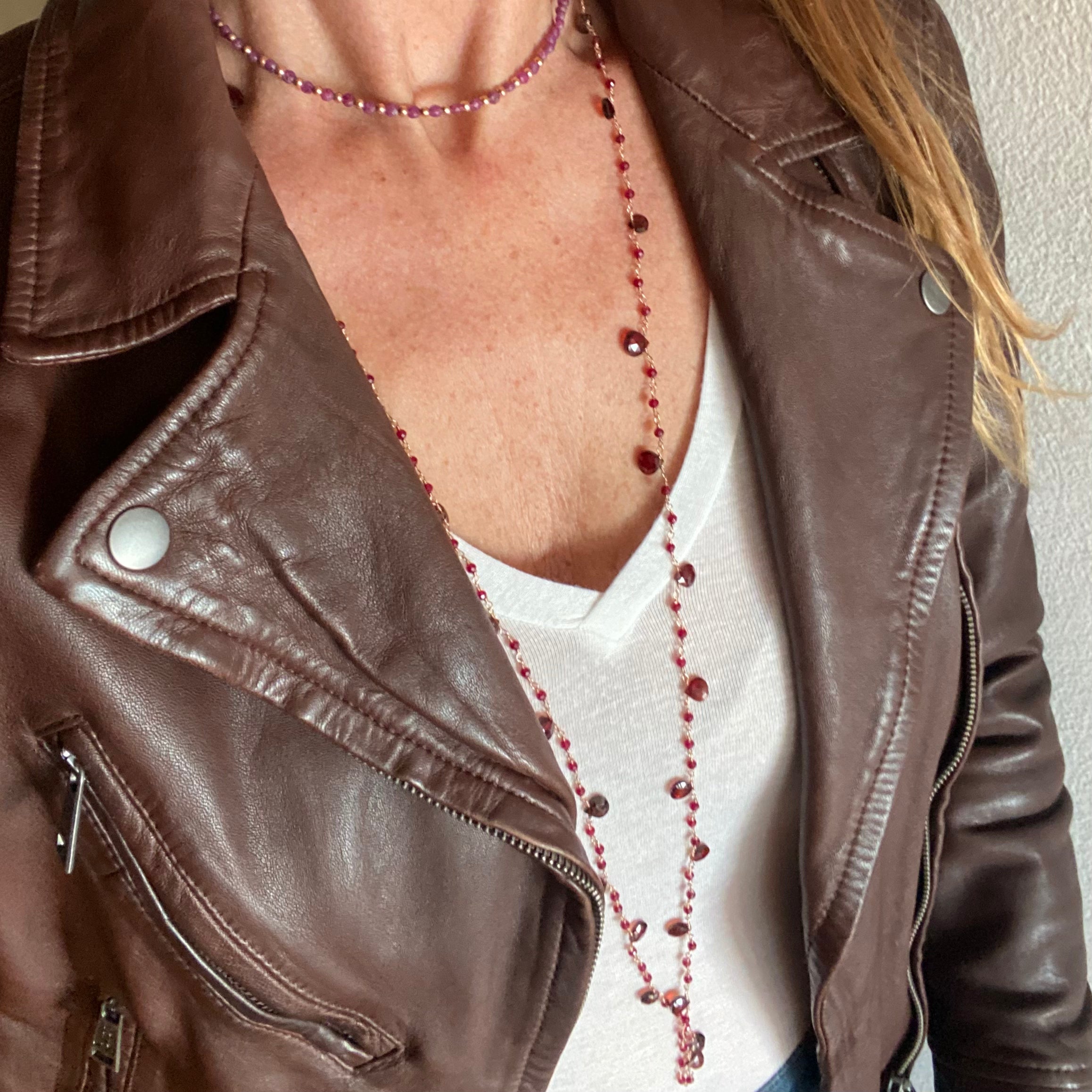 Collana lunga Rosario a Gocce di Granato