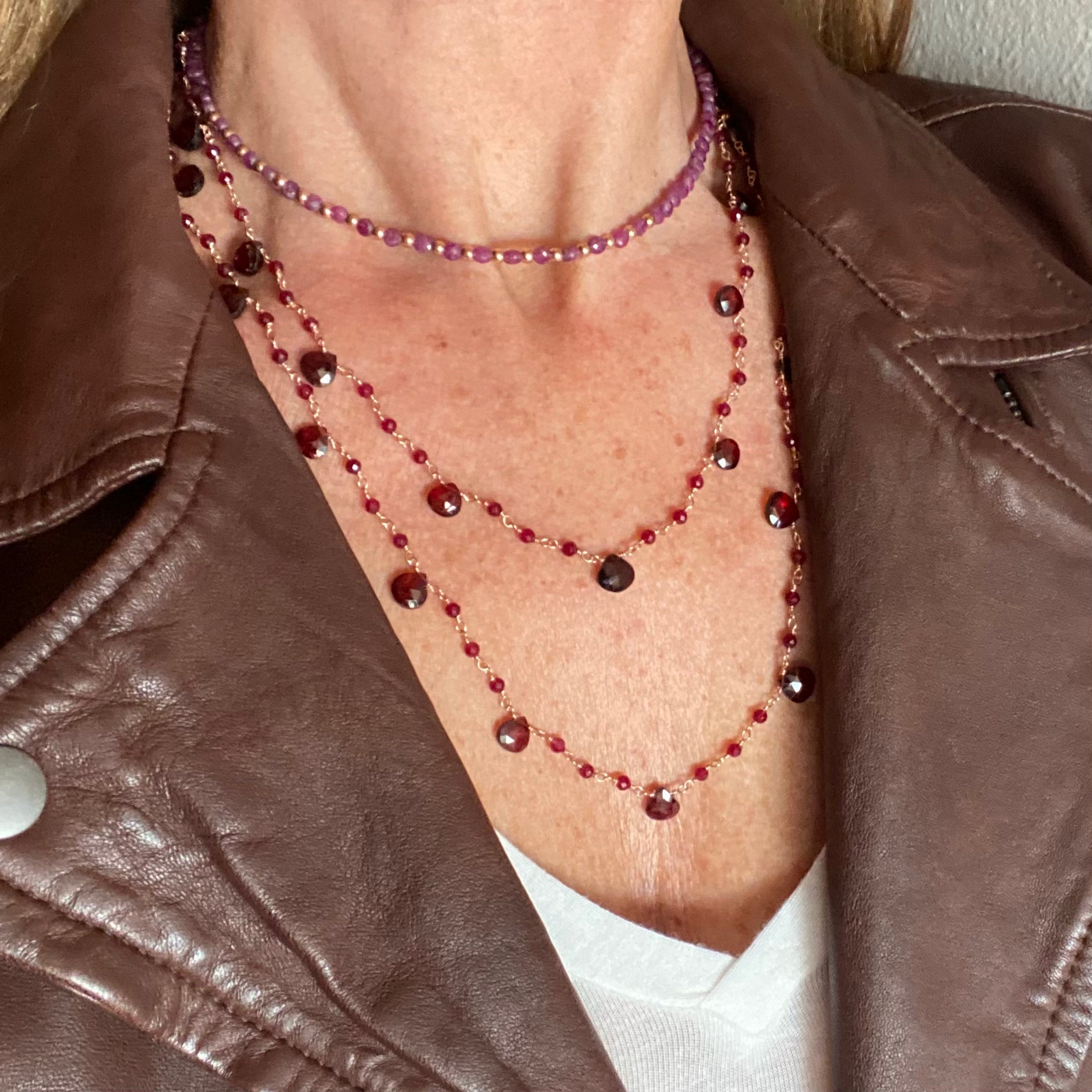 Collana lunga Rosario a Gocce di Granato