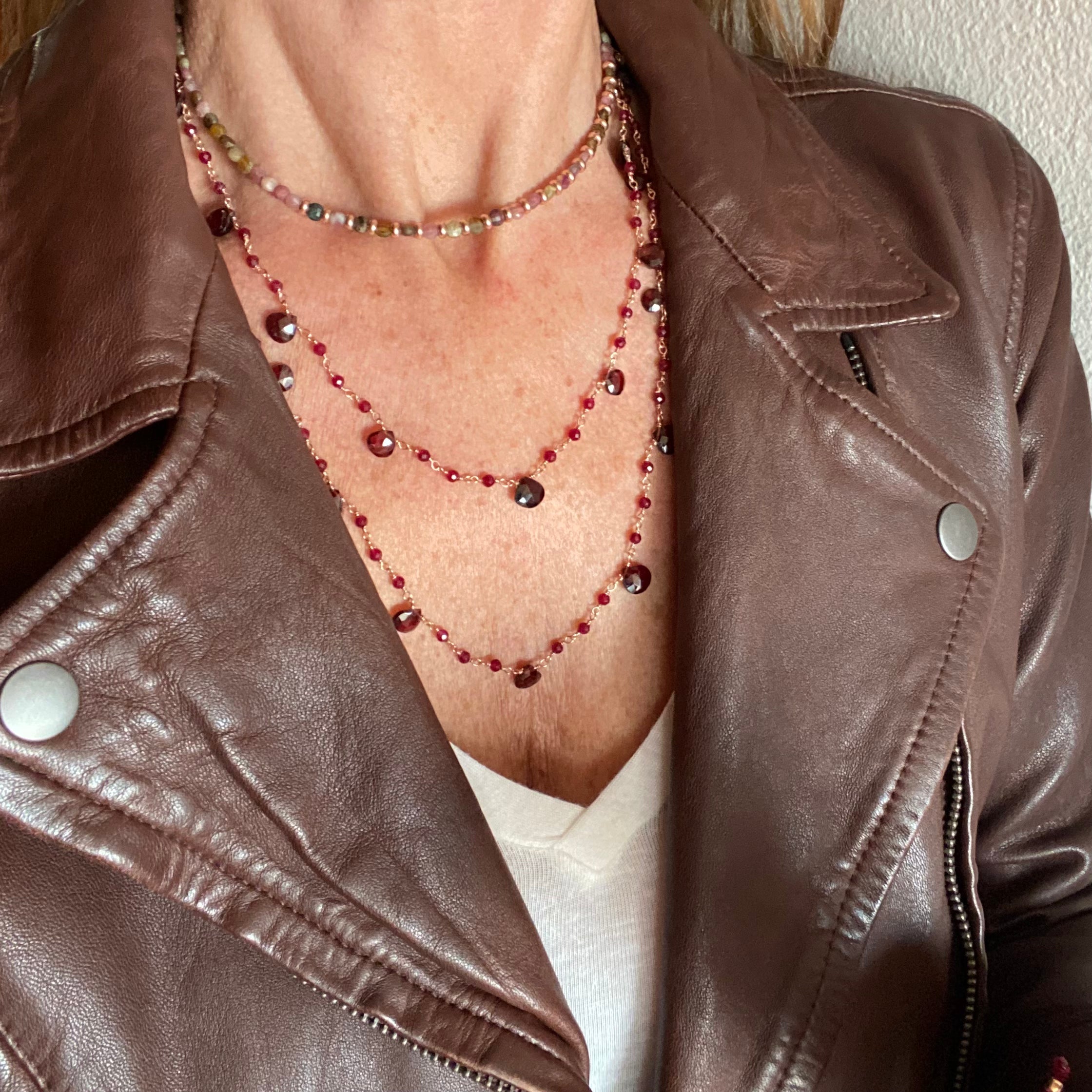 Collana lunga Rosario a Gocce di Granato