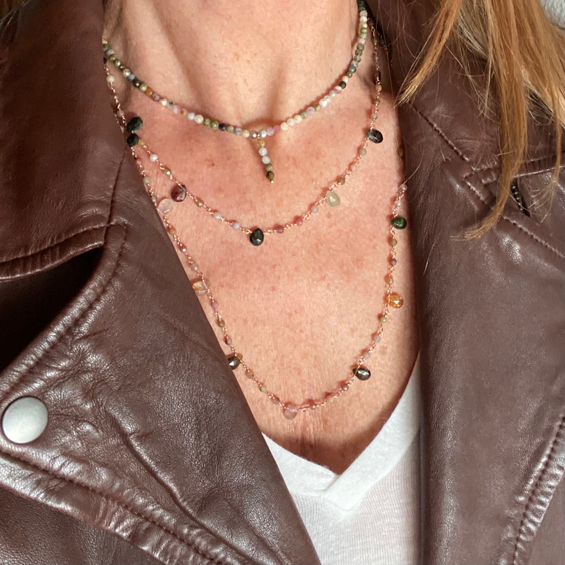 Collana lunga Rosario con Gocce in Tormalina