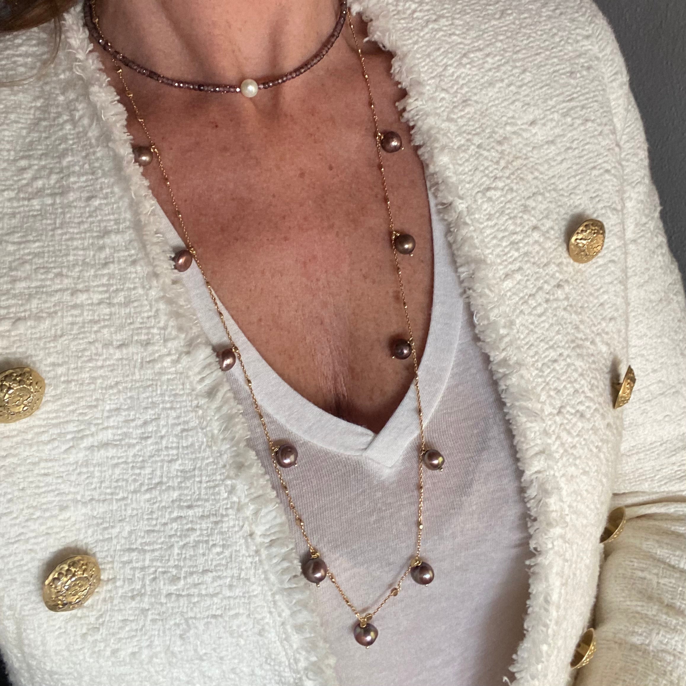 Collana Lunga Perle Cioccolato