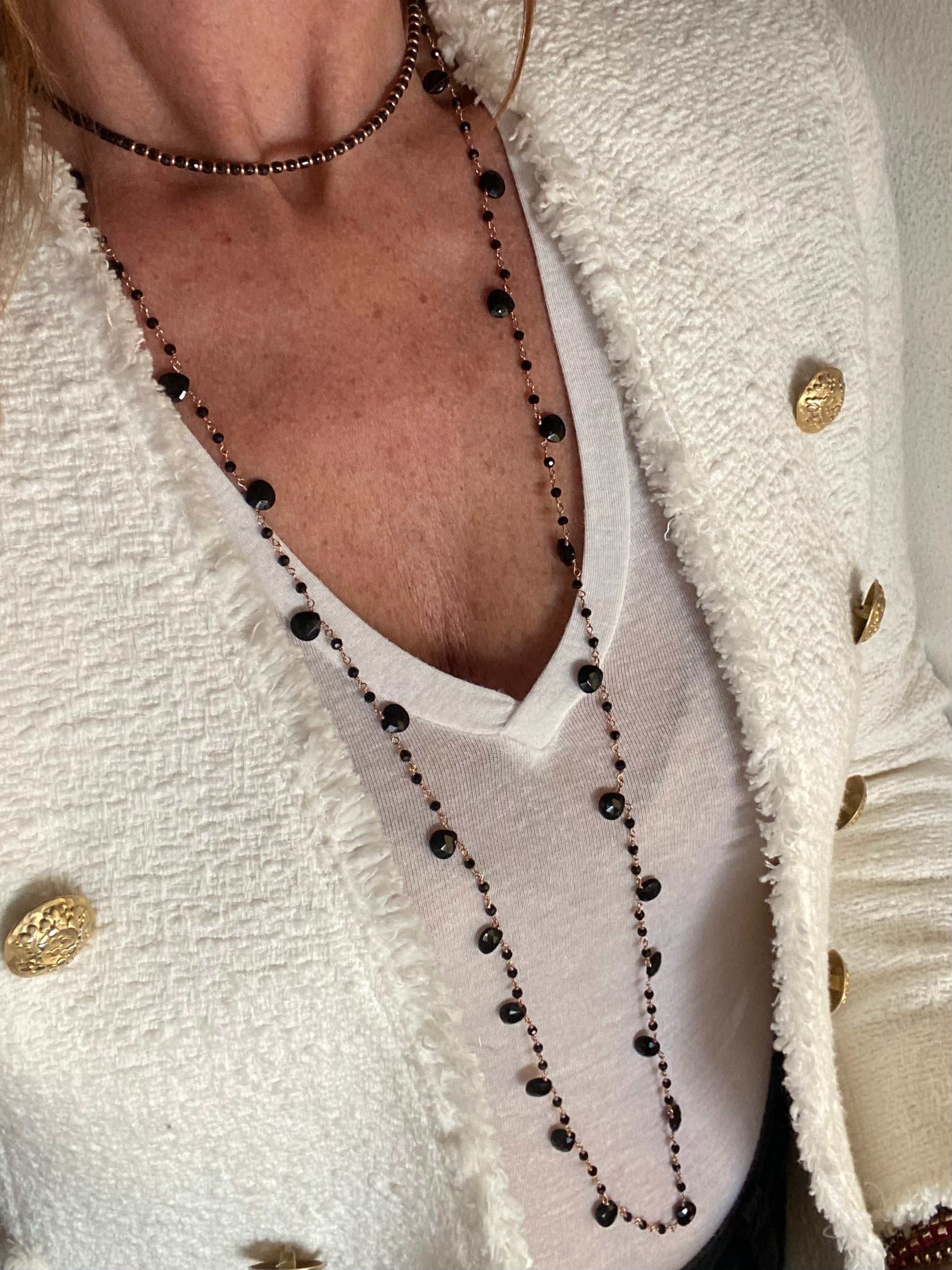 Collana lunga Rosario a Gocce di Onice Nero