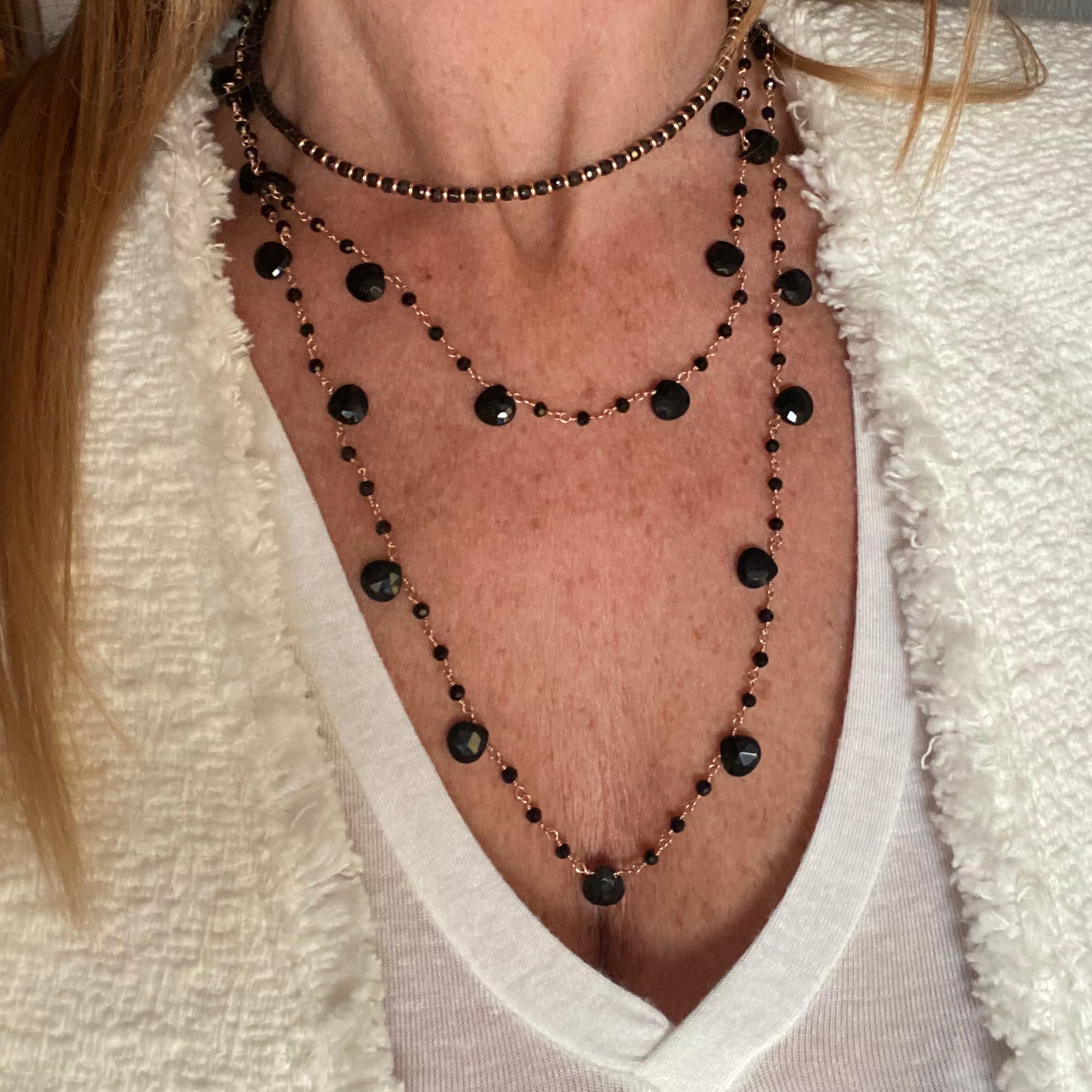 Collana lunga Rosario a Gocce di Onice Nero