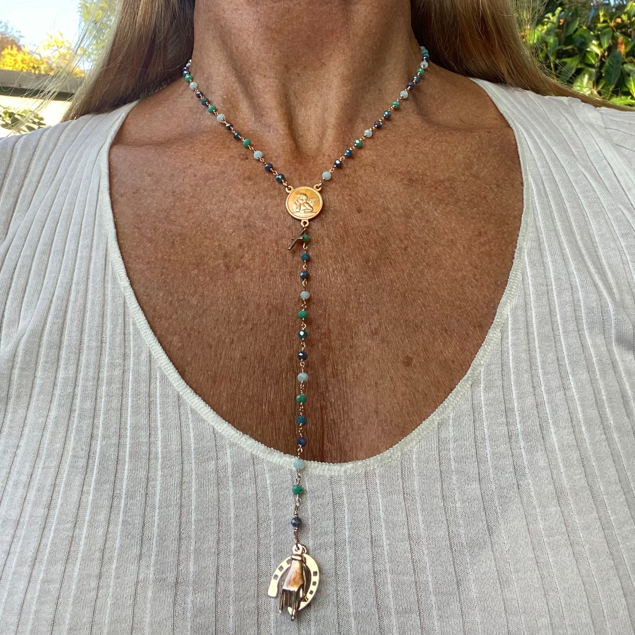 Rosario Amuleto Verde e Azzurro