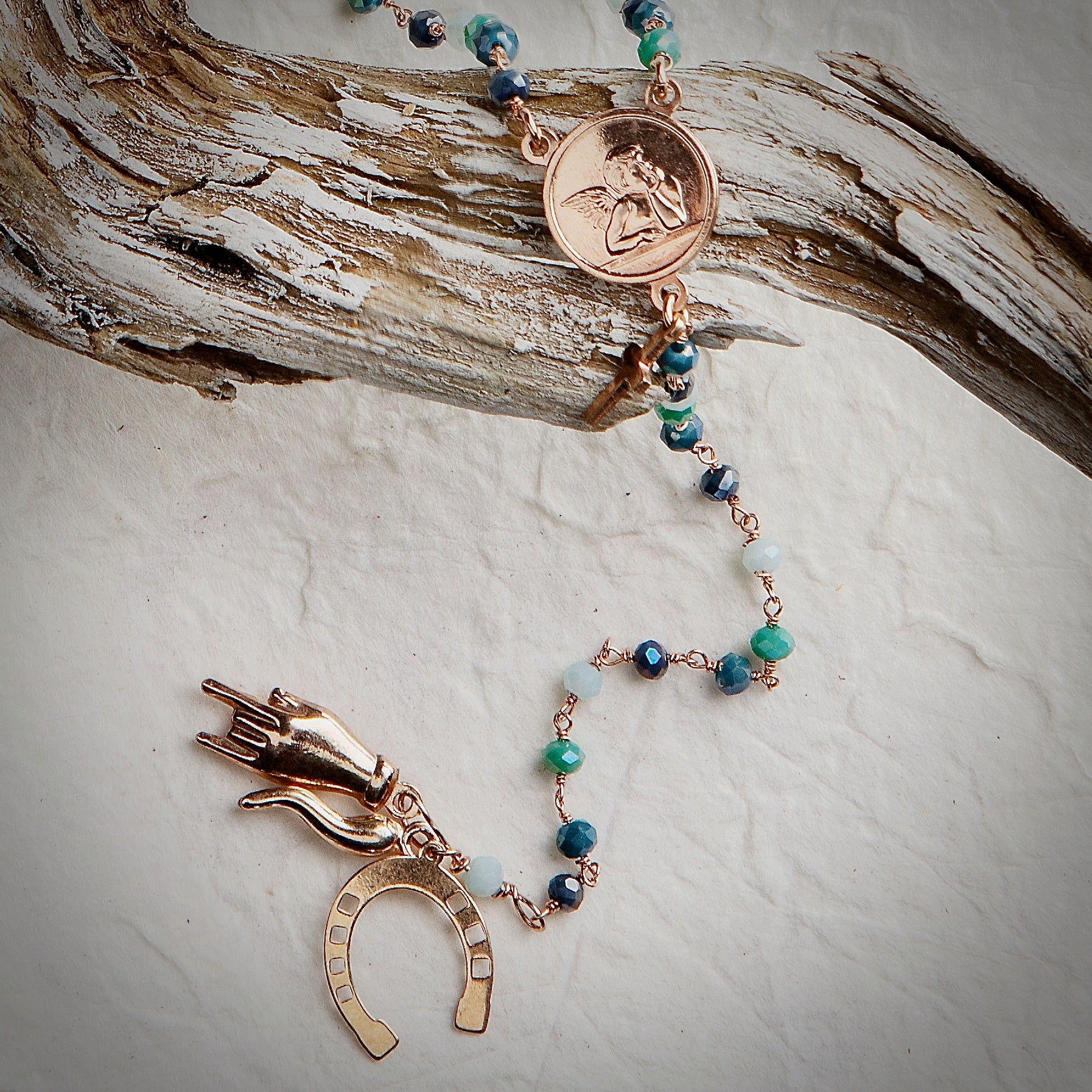 Rosario Amuleto Verde e Azzurro