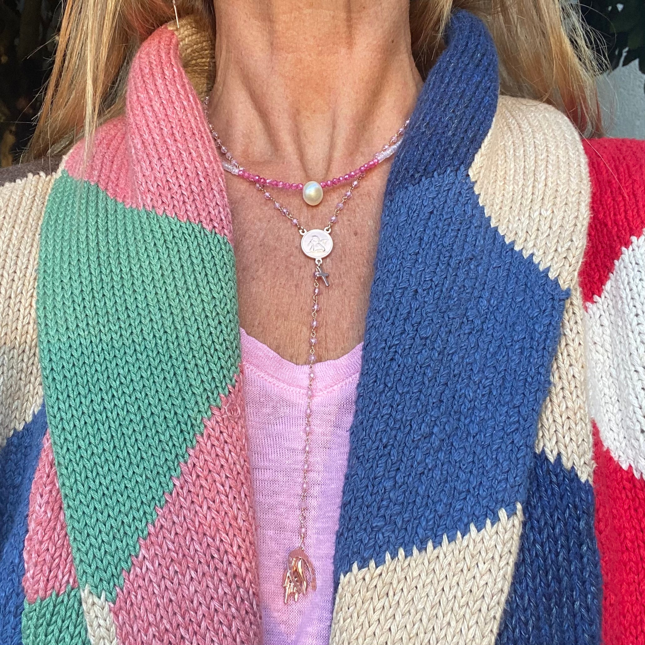 Rosario Amuleto Zircone Rosa