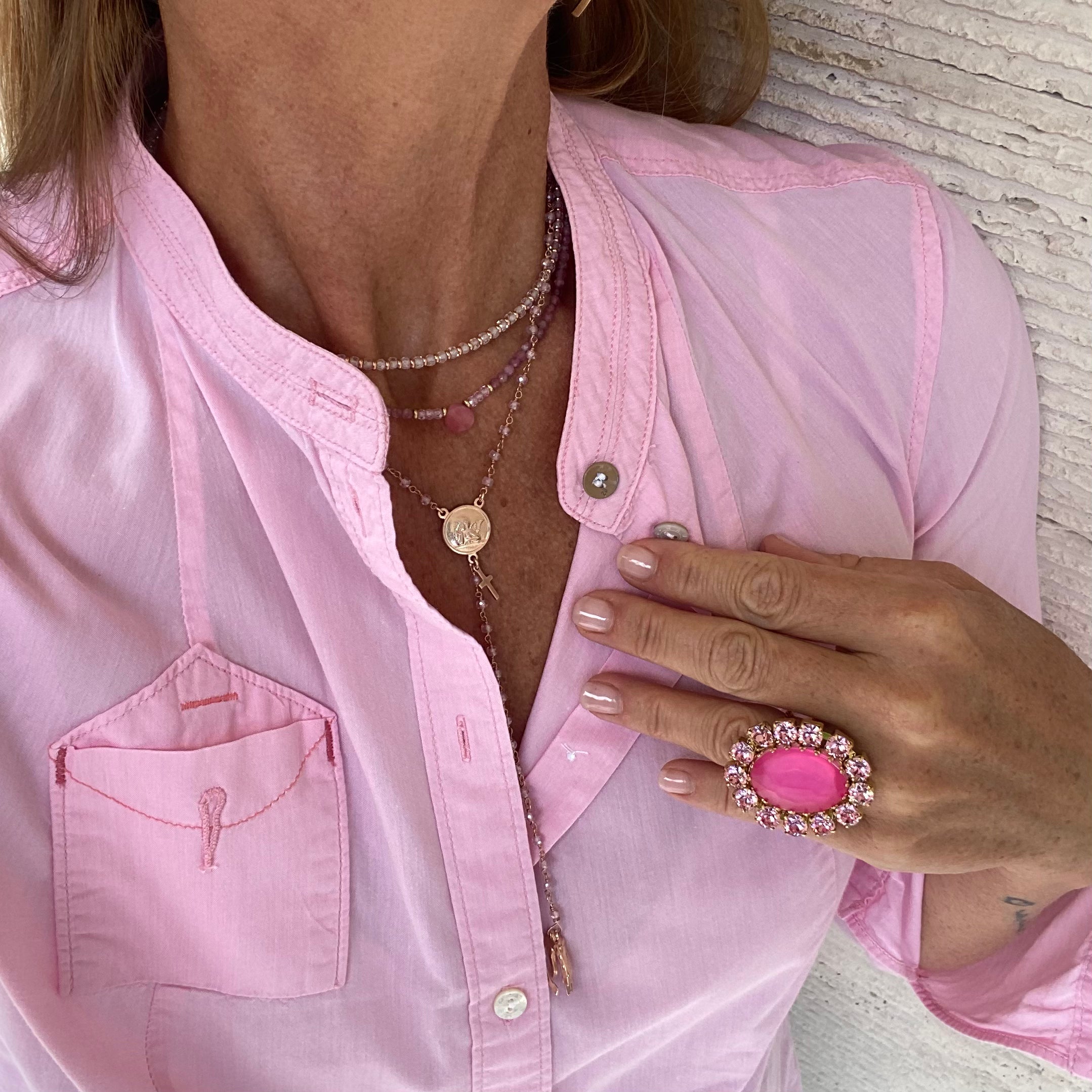 Girocollo Zirconi Rosa e Rondelle d'Argento
