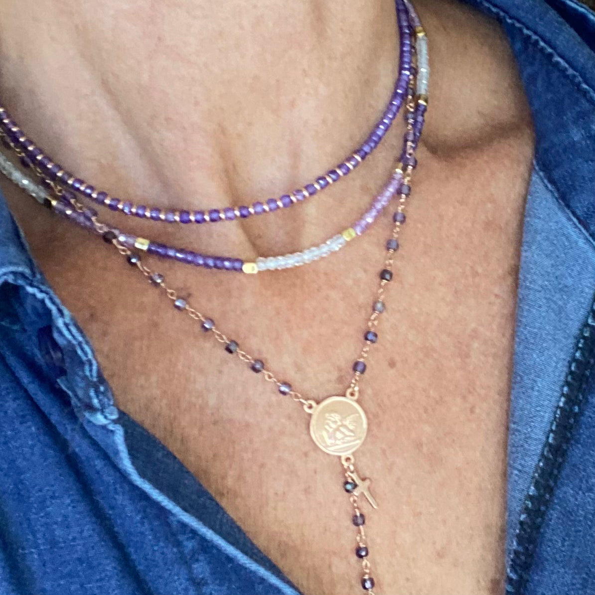 Girocollo Zirconi Viola e Rondelle d'Argento